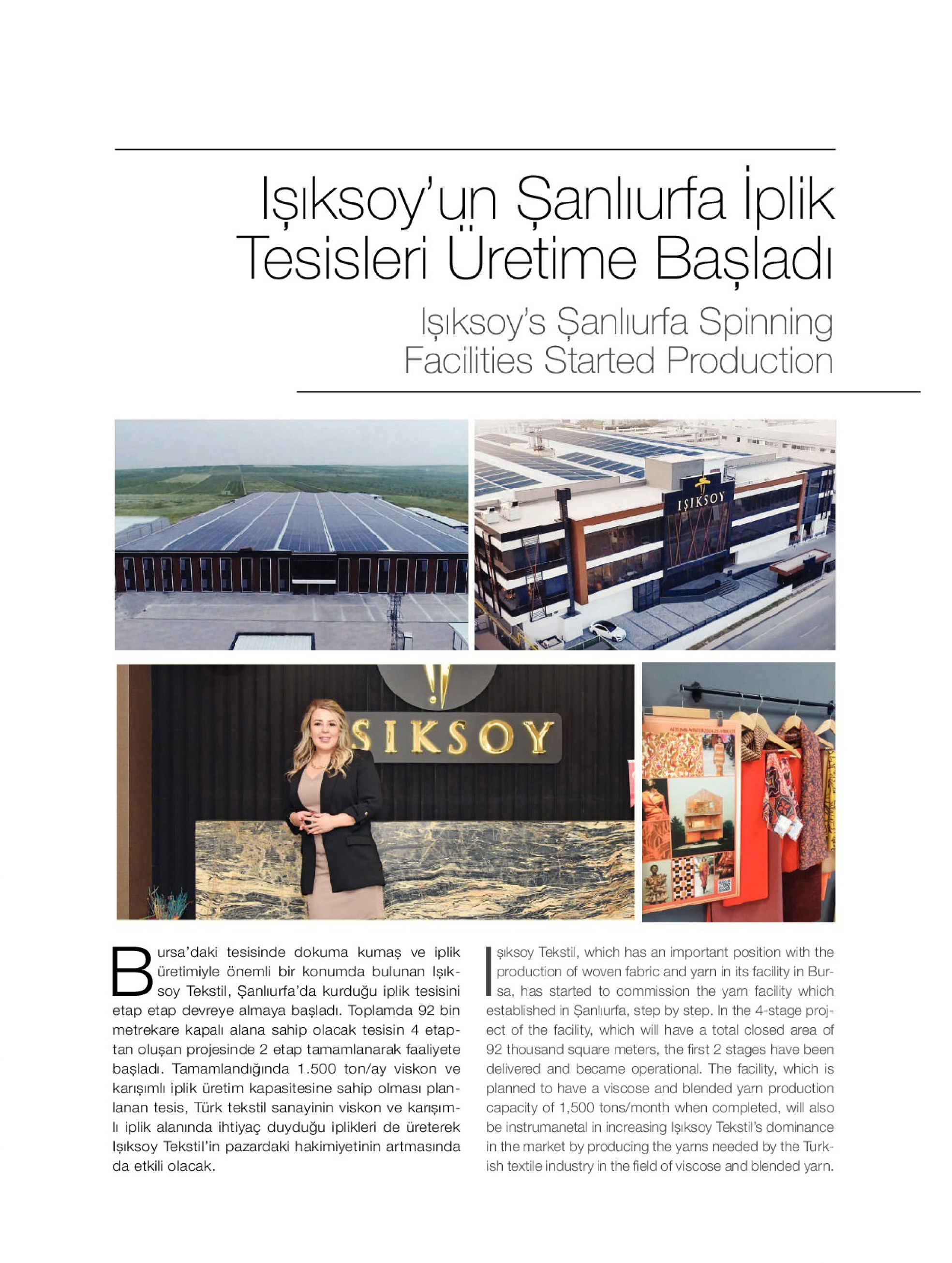 Işıksoy’s Şanlıurfa Yarn Facilities Have Started Production